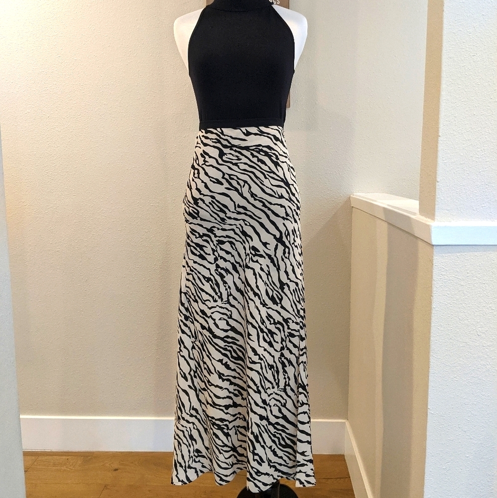Bishop and Young cream zebra printed midi skirt